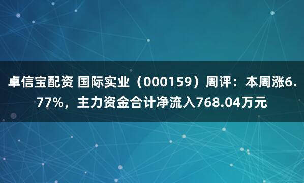 卓信宝配资 国际实业（000159）周评：本周涨6.77%，主力资金合计净流入768.04万元
